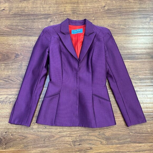 Vintage 90s thierry Mugler couture striped wool silk structured blazer - Picture 1 of 8